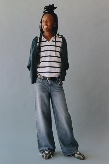WIDE-LEG TROUSERS WITH DIAMANTE DETAIL - Blue / Grey by Zara