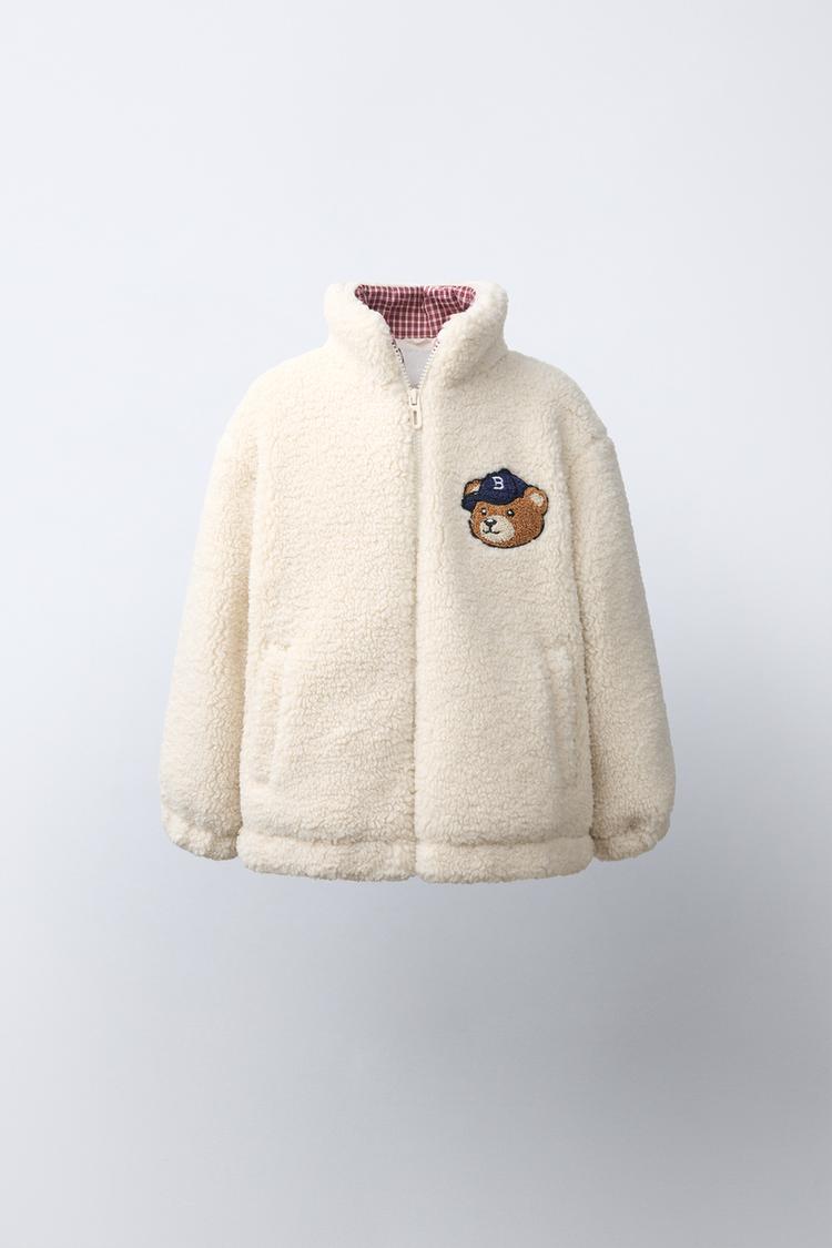 Chaqueta de imitación de piel con bordado de oso 2