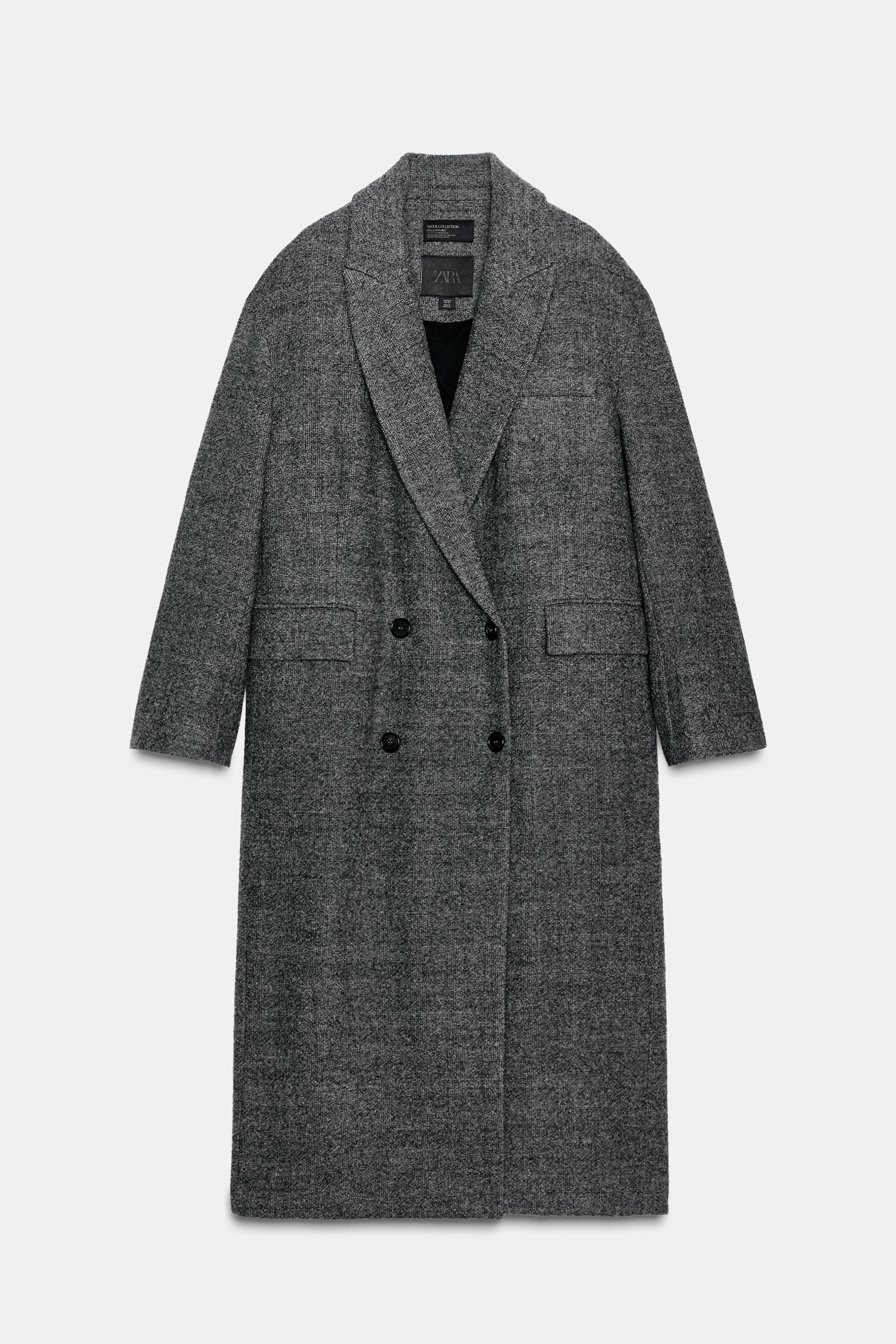100% WOOL CHECK COAT ZW COLLECTION LIMITED EDITION - Mid-grey