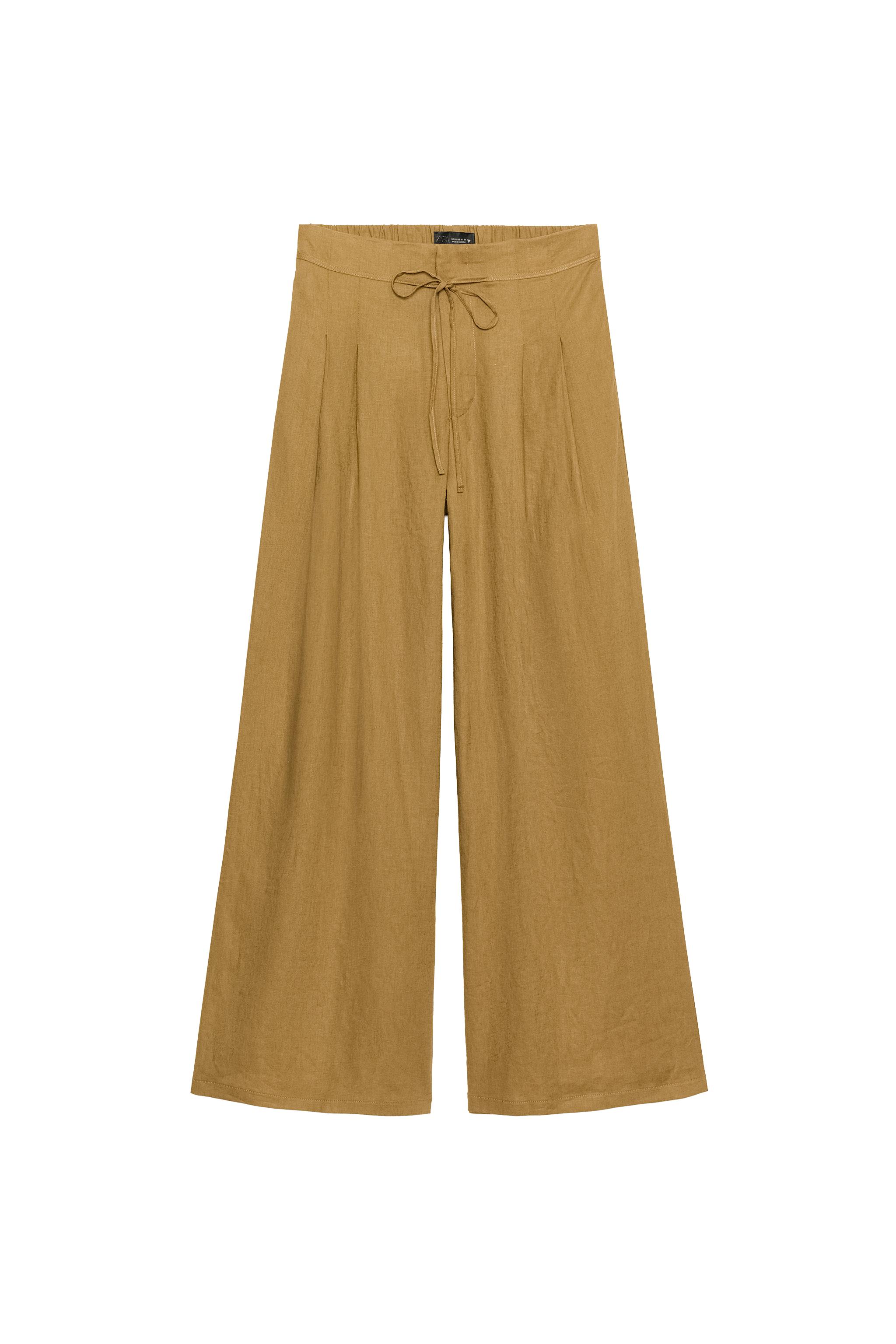 WIDE LEG PLEATED LINEN PANTS