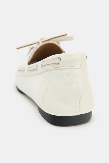 LEATHER DECK LOAFERS - Ecru White by Zara - Image 4