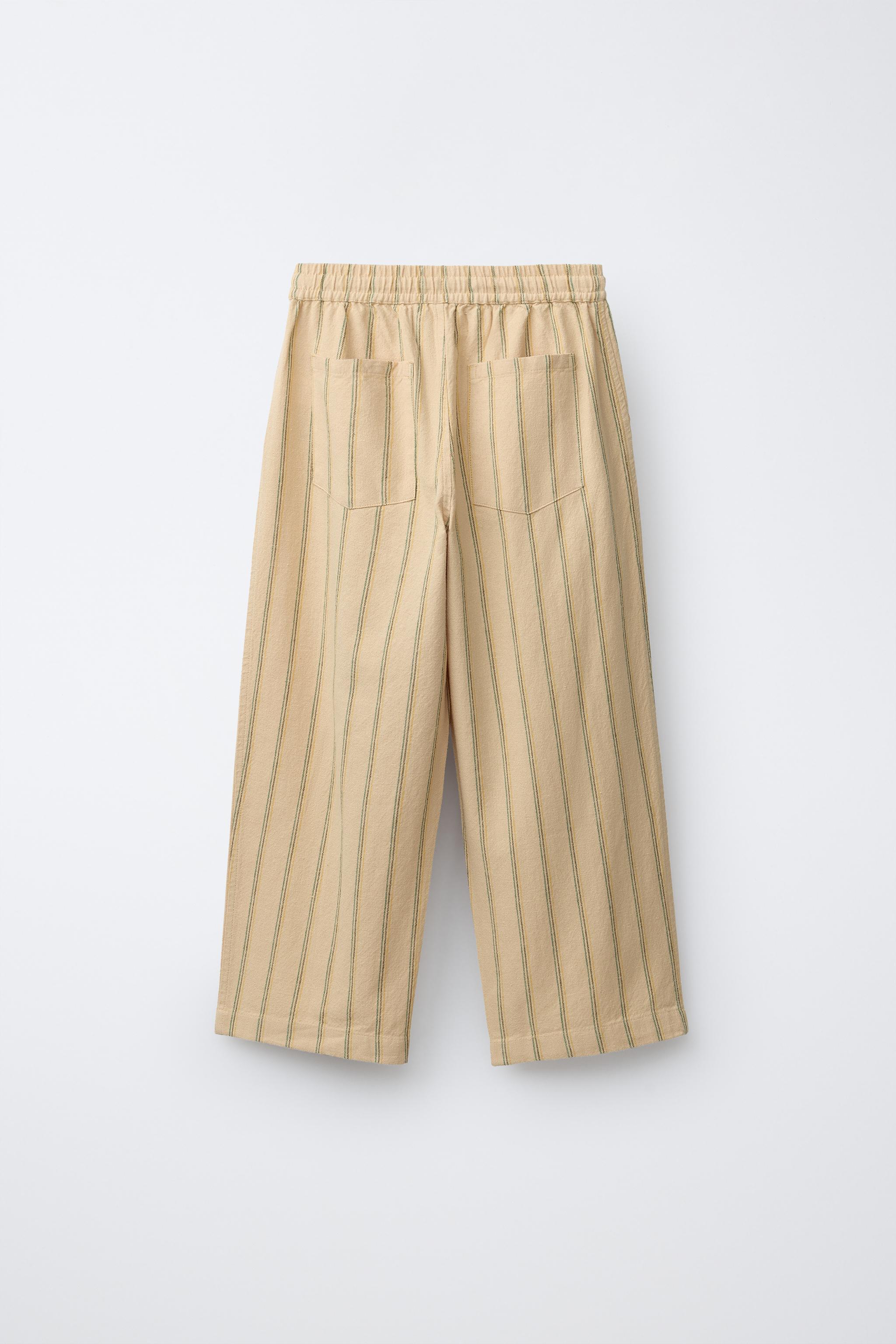 STRIPED COTTON LINEN STRAIGHT PANTS