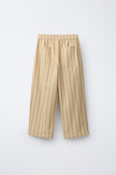 PANTALON DROIT À RAYURES EN COTON ET LIN - Rayures de Zara - Image 1
