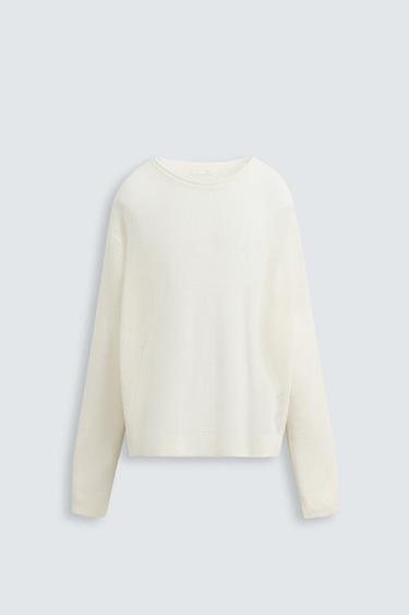 LINEN BLEND STRUCTURED SWEATER - Ecru by Zara