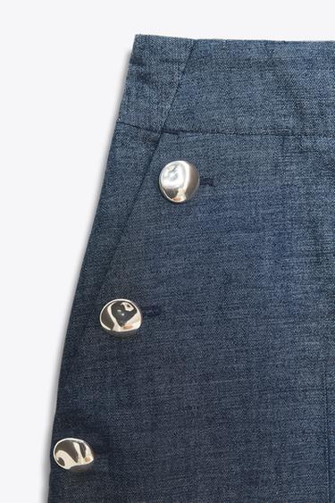 WIDE-LEG TROUSERS WITH BUTTONS AND LINEN - Light indigo by Zara - Image 8