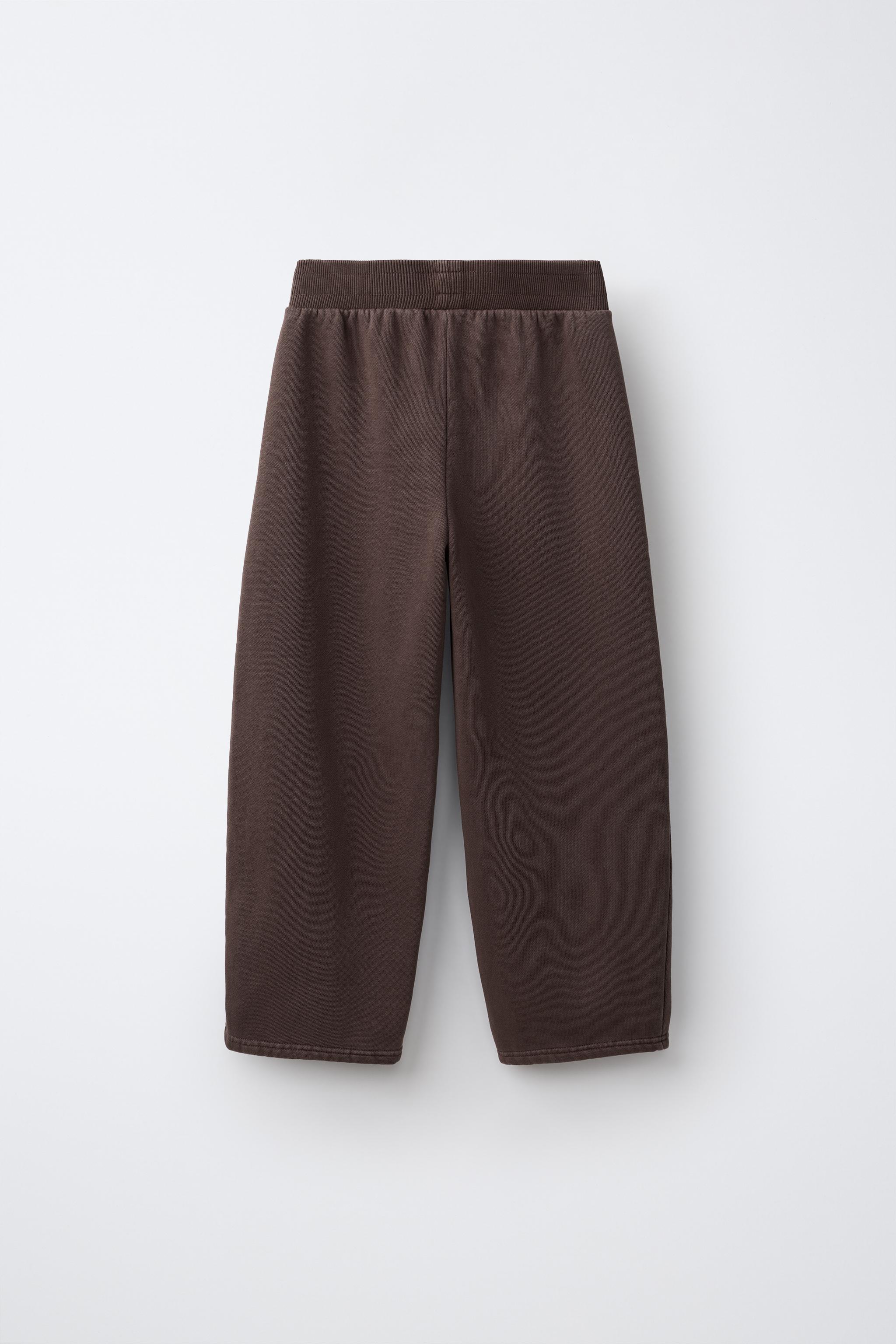 WASHED-EFFECT WIDE-LEG PANTS — Brown