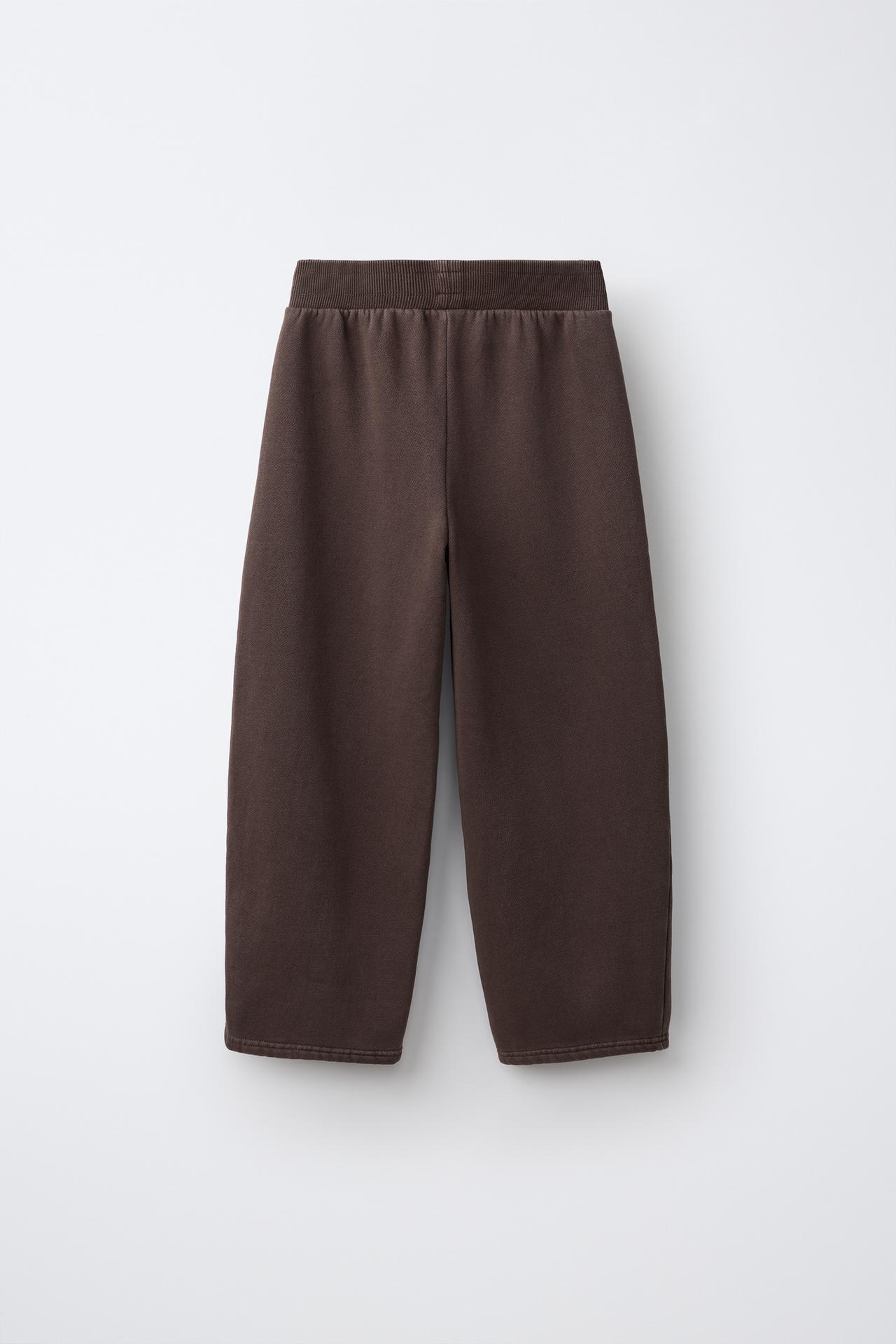 WASHED-EFFECT WIDE-LEG PANTS — Brown