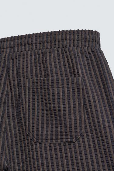SEERSUCKER STRIPE COMFORT BERMUDA SHORTS - Brown-Blue by Zara - Image 9