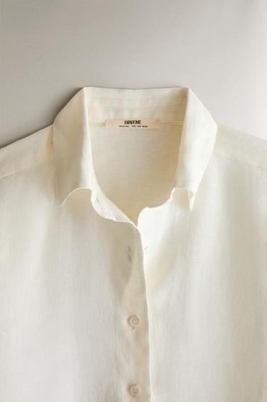 LONG SLEEVE LINEN SHIRT - Ecru by Zara - Image 1
