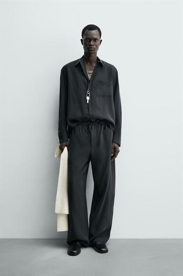 Zara FLOWY RELAXED FIT PANTS - Black