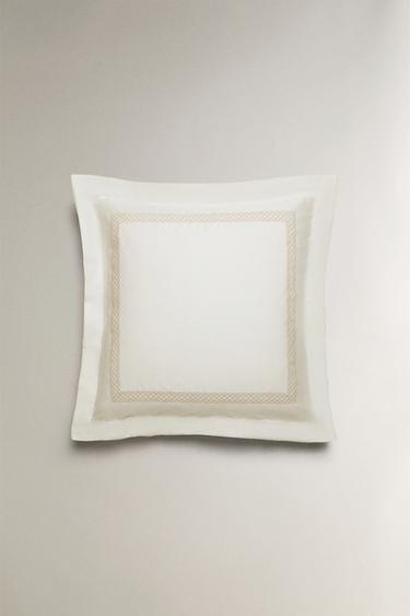 EMBROIDERED SATEEN PILLOWCASE - Brown / Taupe by Zara - Image 1