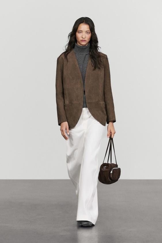 Blazer en cuir et daim - Noir or de Zara - Image 0