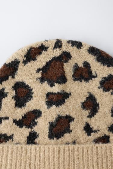 ANIMAL PRINT KNIT BEANIE - Brown by Zara - Image 2