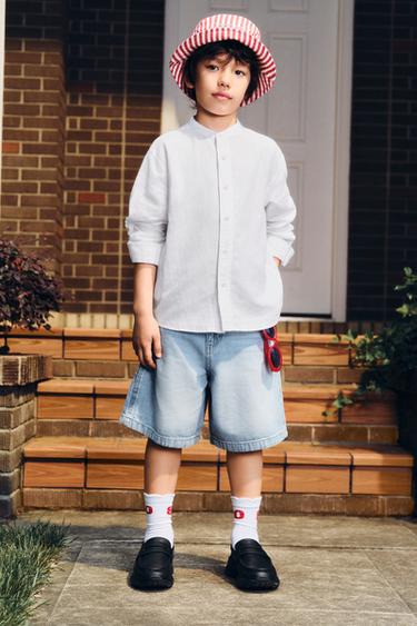 LINEN AND COTTON STAND COLLAR SHIRT - White by Zara