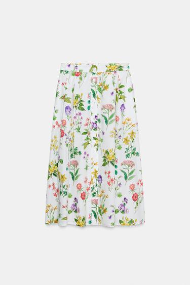 FALDA MIDI FLORES BOTONES - Multicolor de Zara
