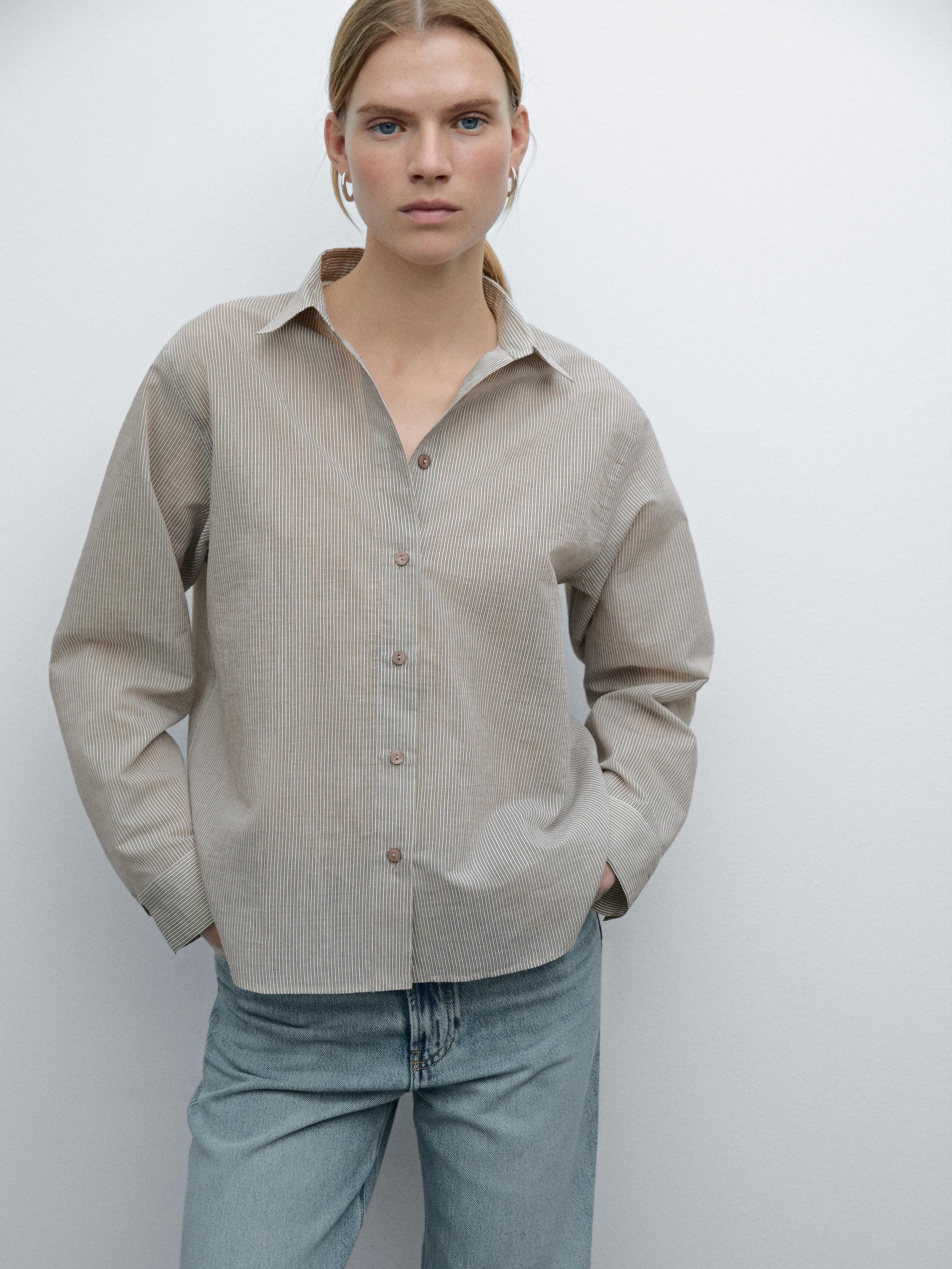 Striped cotton blend shirt - Beige | ZARA United States