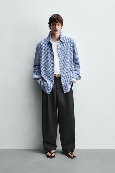 RELAXED-FIT-HEMD MIT KARO-STRUKTURMUSTER - Blau von Zara