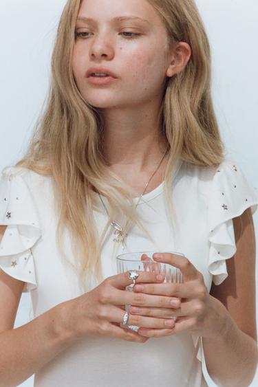 STUDDED RUFFLE SLEEVE BODYSUIT - White by Zara