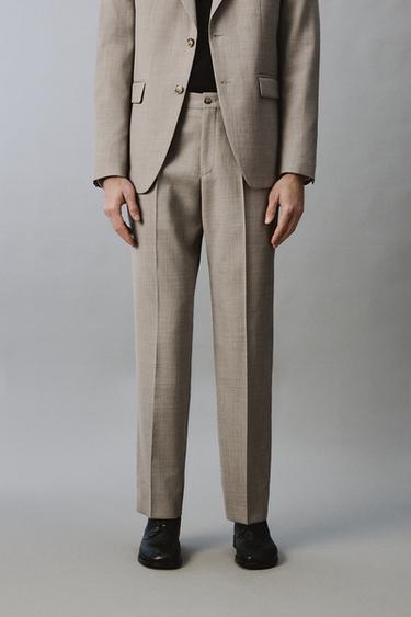 COMFORT WOOL BLEND SUIT TROUSERS - Grey / Beige by Zara