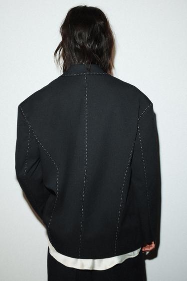 BLAZER OVERSIZE SURPIQÛRES - Bleu marine foncé de Zara - Image 4