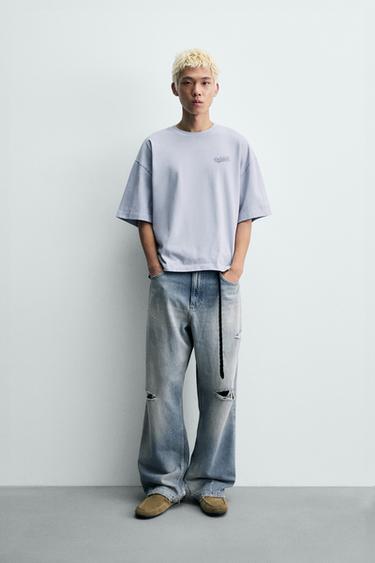 CAMISETA BOXY FIT PARCHES COMBINADOS - Azul claro de Zara - Imagen 0