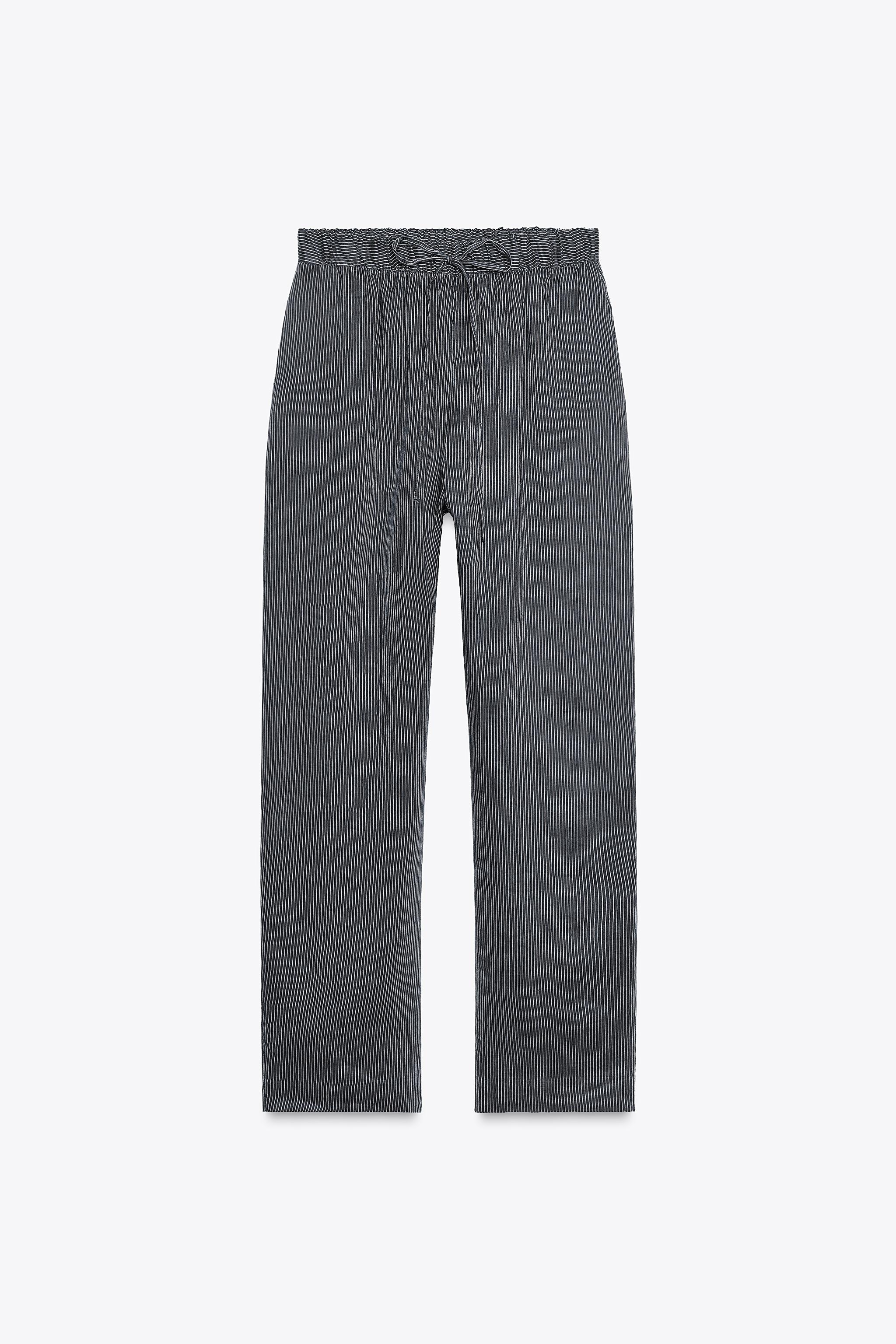 ストライプ柄リネン混紡パンツ ZW COLLECTION - ブルー | ZARA