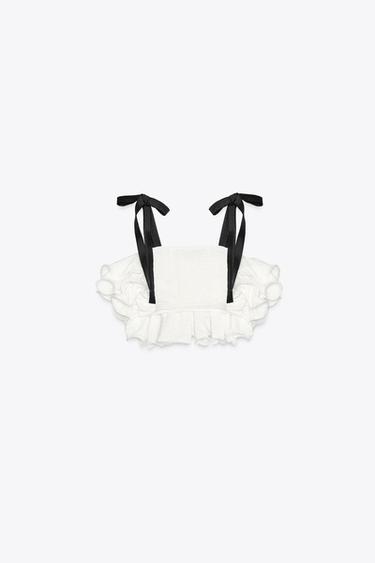 KNITTED RUFFLE TOP - White by Zara - Image 5