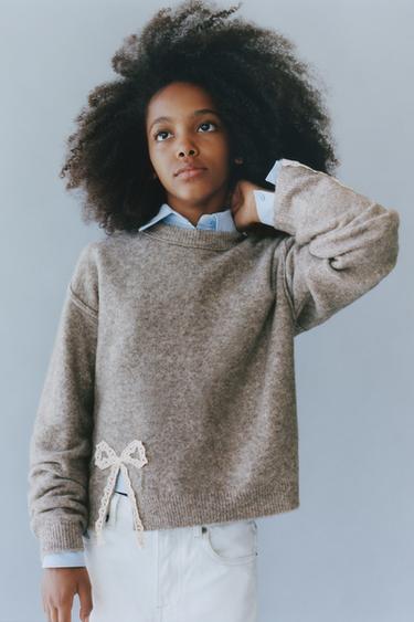 LACE BOW KNIT SWEATER - Brown / Taupe de Zara - Image 0