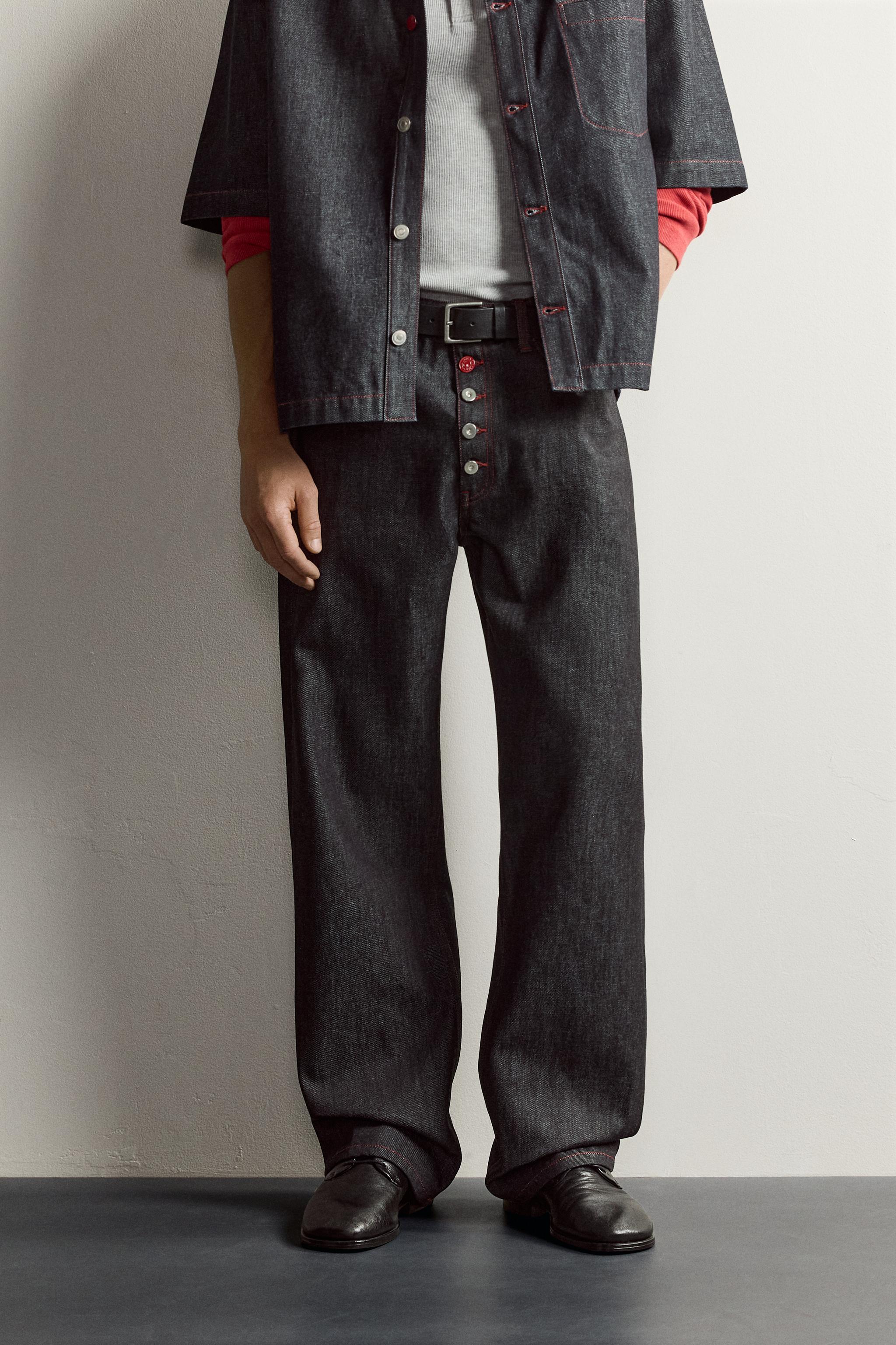 バギーフィット ボタンフライデニムパンツ - インディゴブルー | ZARA 