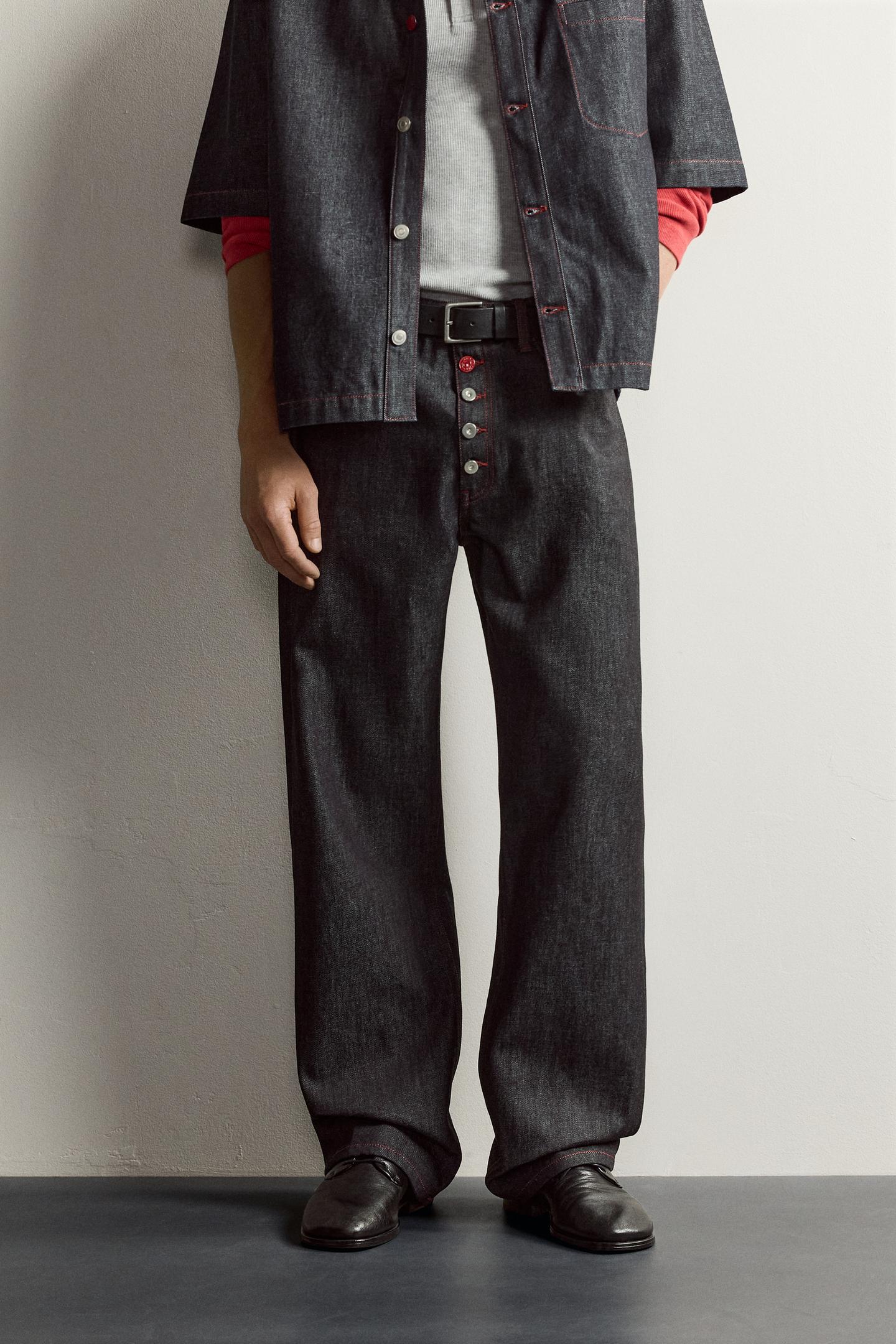 Мужские джинсы Zara Button-Fly Loose-Fit, цвет: Индиго — фото 2