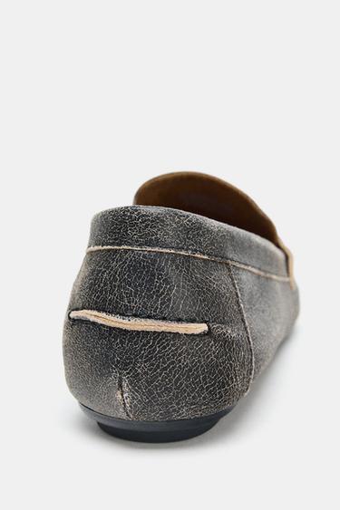 LEATHER LOAFERS WITH DISTRESSED EFFECT - Brown by Zara - Image 4