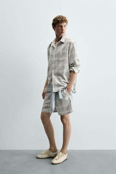 CHEMISE REGULAR FIT À CARREAUX - Bleu ciel de Zara - Image 3