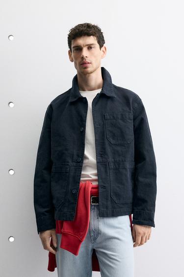 Overshirt קנבס בגזרת Relaxed Fit - נייבי כהה של Zara