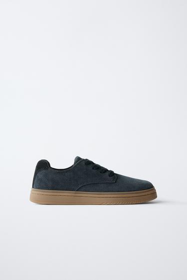Zara SPLIT LEATHER SPORT DERBY SHOES - Navy Blue