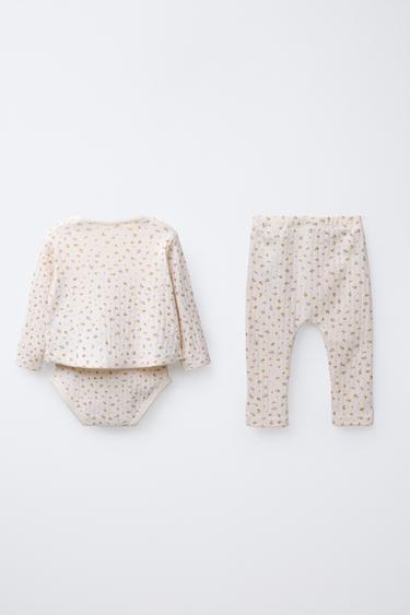 FLORAL PRINT JACKET, BODYSUIT AND LEGGINGS SET - Ecru by Zara - Image 1