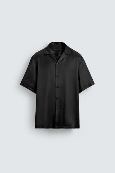Zara REGULAR FIT SATIN EFFECT SHIRT - Black