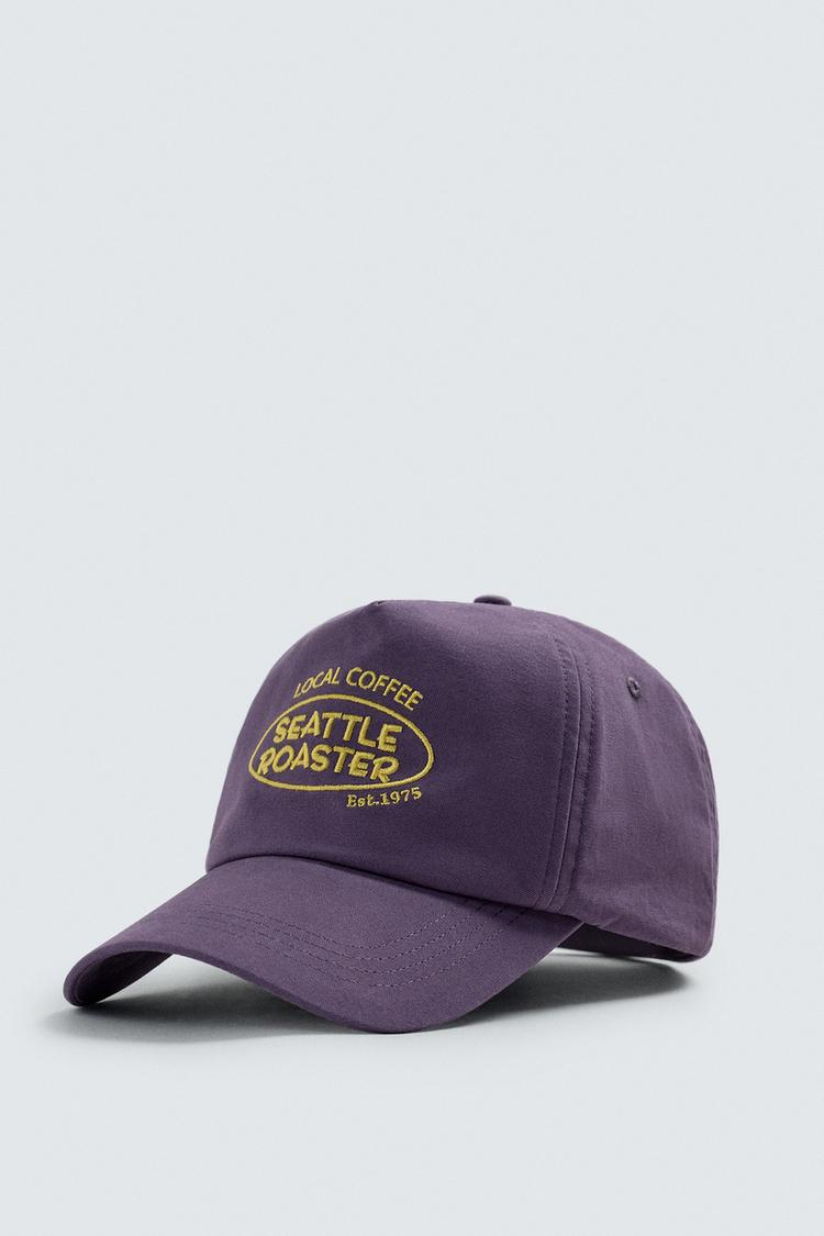ZARA WASHED CAP WITH CONTRAST EMBROIDERED TEXT
