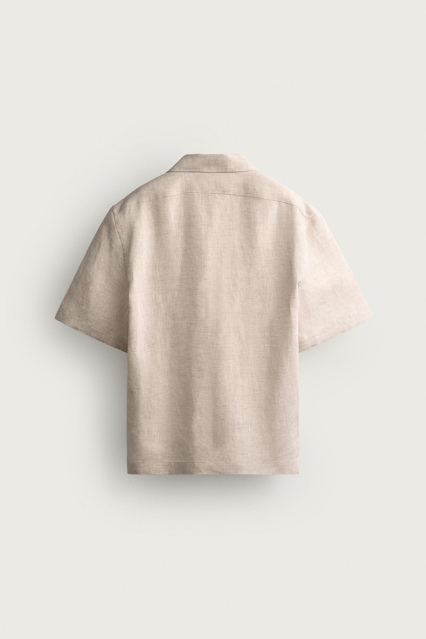 Мужская рубашка Zara 100% Linen Relaxed Fit, цвет: Светлый бежевый — фото 8