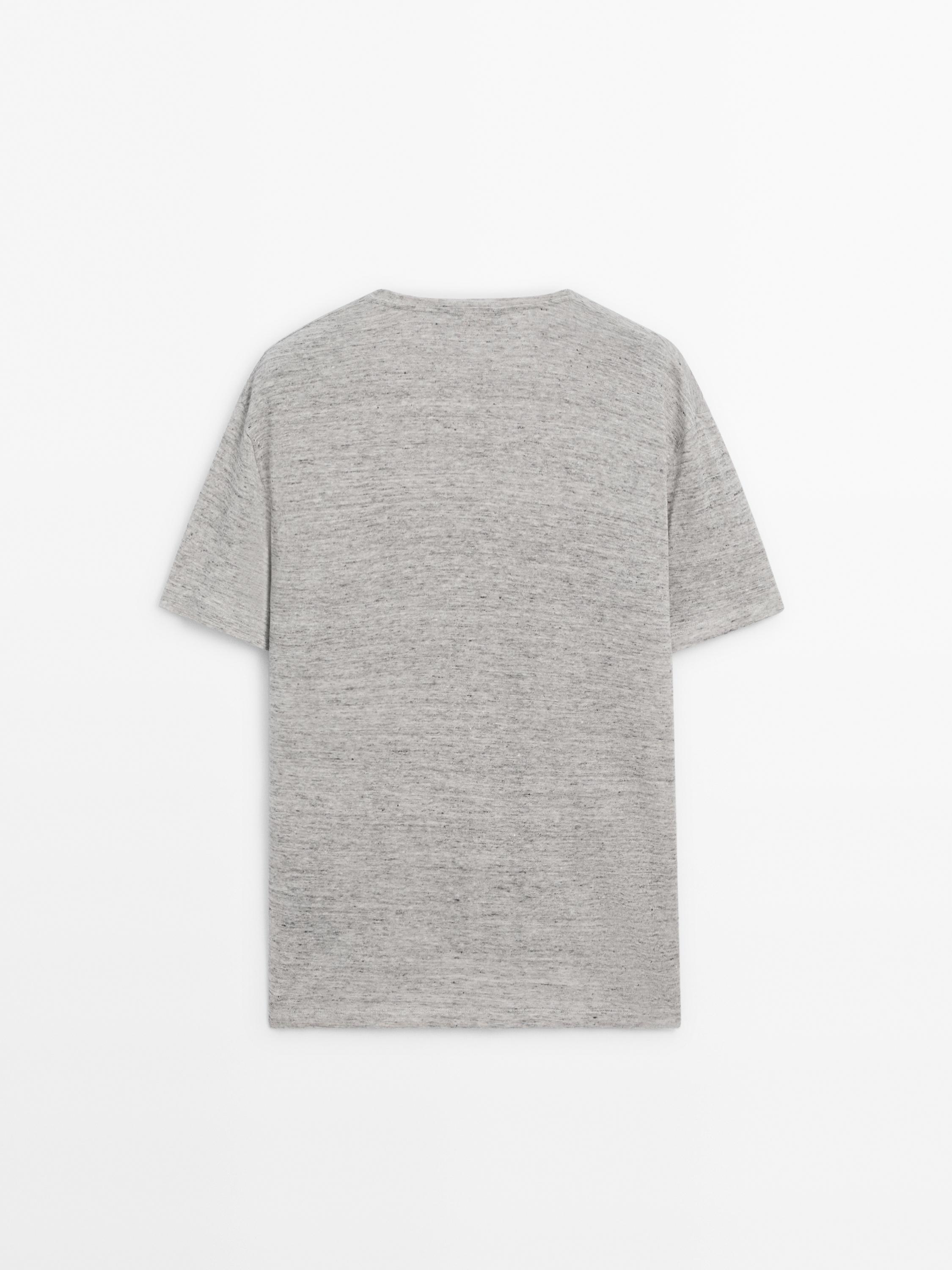Short sleeve linen and cotton blend T-shirt - Gray marl | ZARA Canada