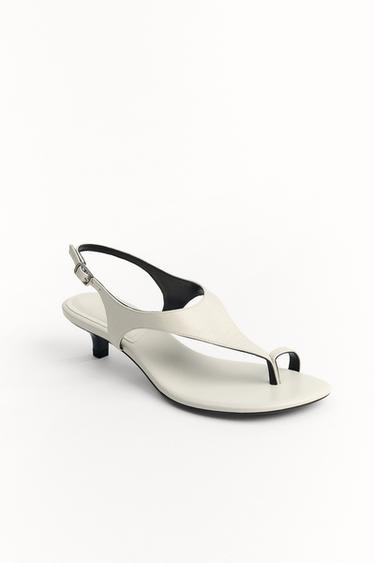 KITTEN HEEL LEATHER SANDALS - White by Zara - Image 0