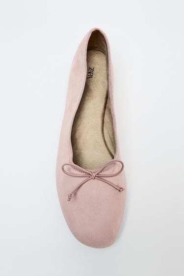 SUEDE BALLERINAS WITH BOW - Pink by Zara