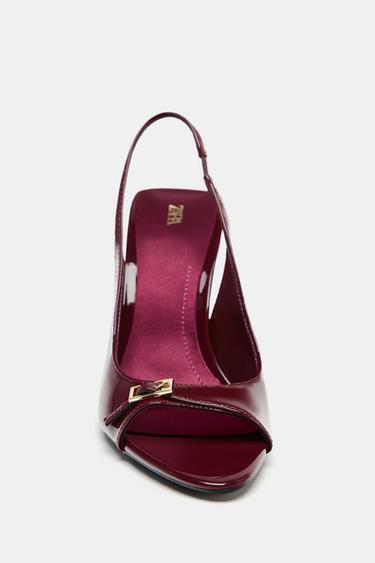 HIGH-HEELED PATENT-EFFECT SANDALS - Burgundy Red by Zara - Image 2