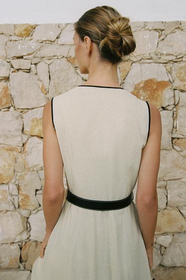 ROBE MIDI EN LIN AVEC CEINTURE - Beige clair de Zara - Image 3