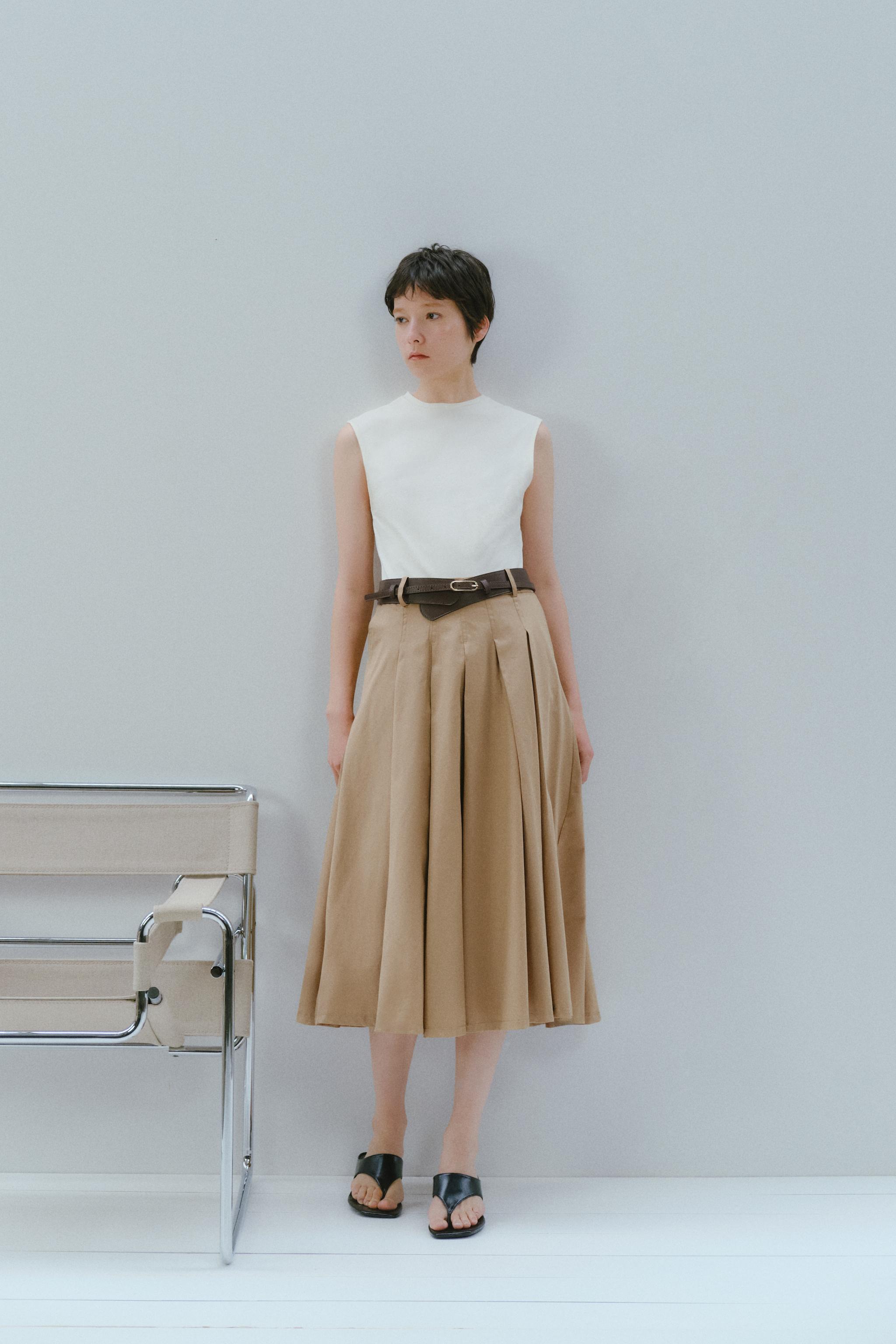 ZARA コンビ素材ベルト付きワンピース 0387/080 コンビ素材ベルト付きワンピース - キャメル/ホワイト | ZARA