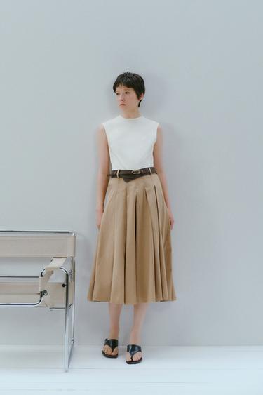CONTRAST BELTED DRESS - CAMEL/WHITE  by Zara