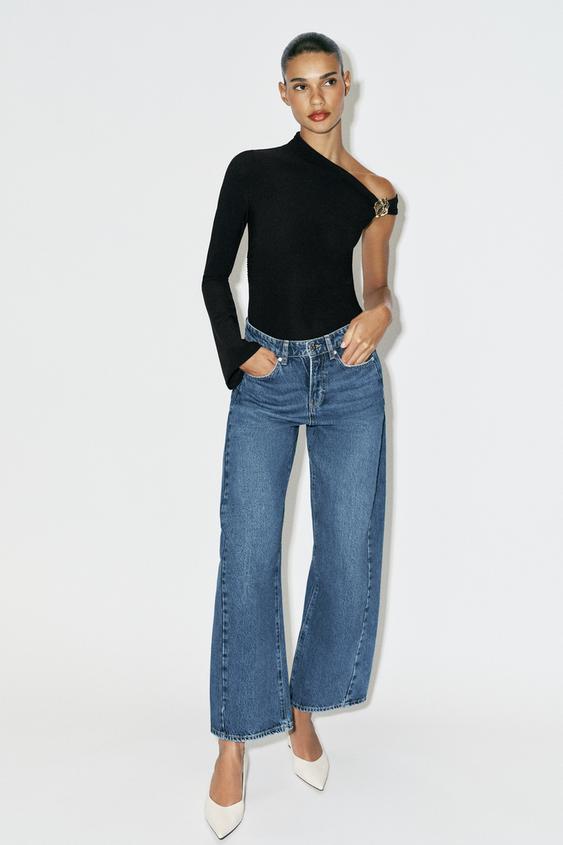 Zara ASYMMETRIC JEWELED BODYSUIT - Black - Image 0