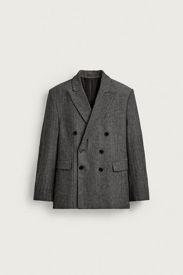 BLAZER TRAJE ESTRUCTURA ESPIGA CON LANA - Gris de Zara