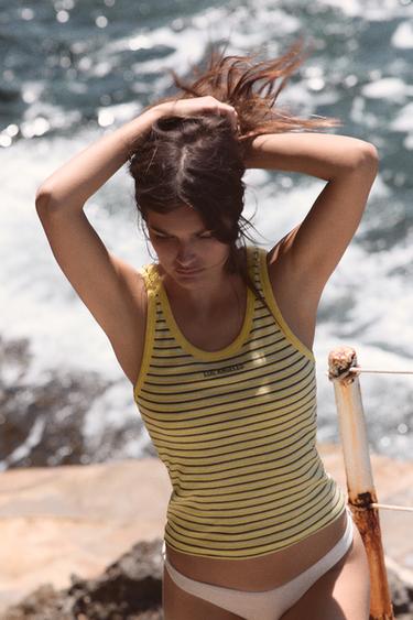 STRIPED TOP WITH CONTRAST TEXT - Blue/White by Zara - Image 1
