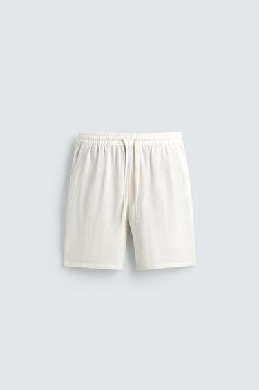 VISCOSE/LINEN RELAXED FIT BERMUDA SHORTS - White by Zara