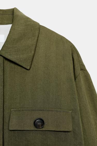 VESTE COURTE MANCHES RETROUSSÉES - Kaki de Zara - Image 8